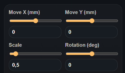 MakerTools3D placement controls for moving, scaling and rotating artwork
